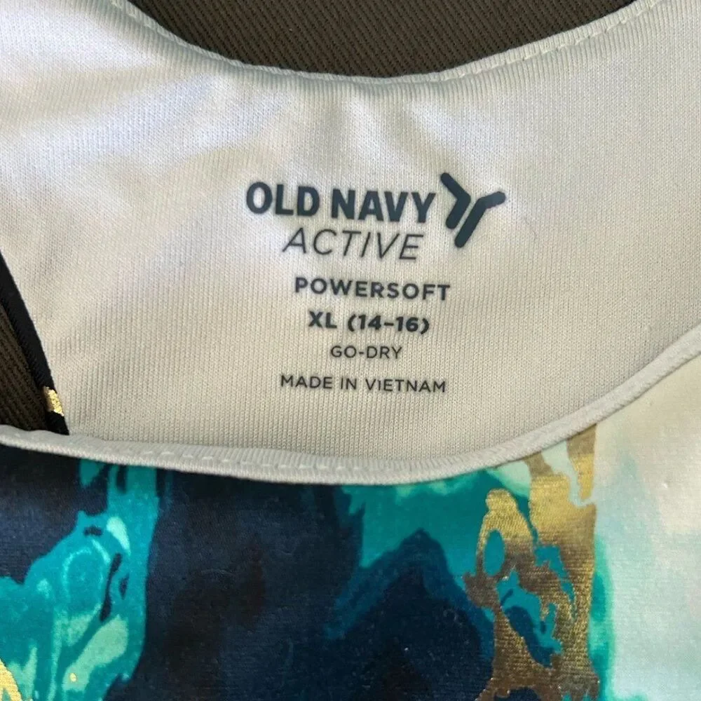 2/$15! Old Navy Powersoft Longline Racerback Go Dry Blue Gold Sports Bra 14-16